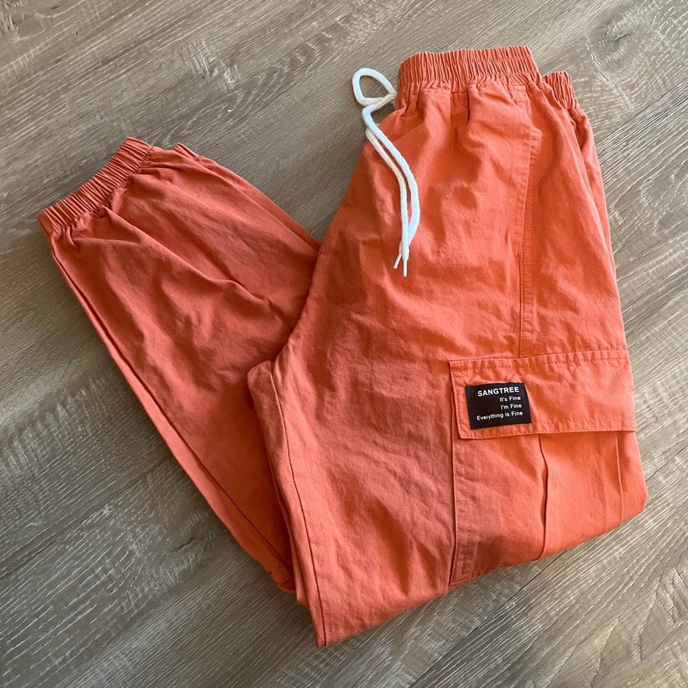 Sangtree Mens Cargo Jogger Pants Size S Orange Cotton Blend Streetwear Casual